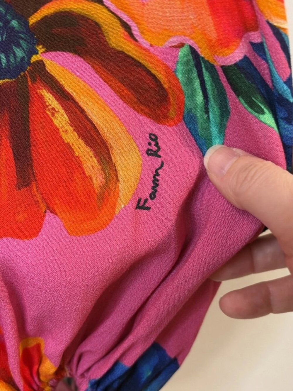 Farm Rio Anthropologie Midi Dress S Long Sleeve Floral Boho Tropical Pink Resort - Picture 11 of 16
